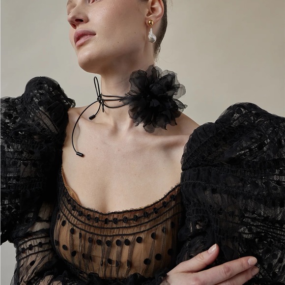 LELET NY Rosetta Nyla Flower Choker in Black New in Box - Picture 3 of 10